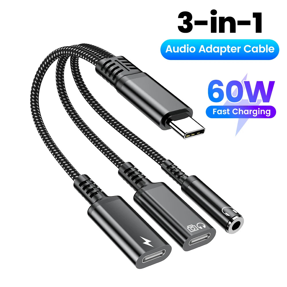 محول صوت وشحن USB-C ثلاثة في واحد
