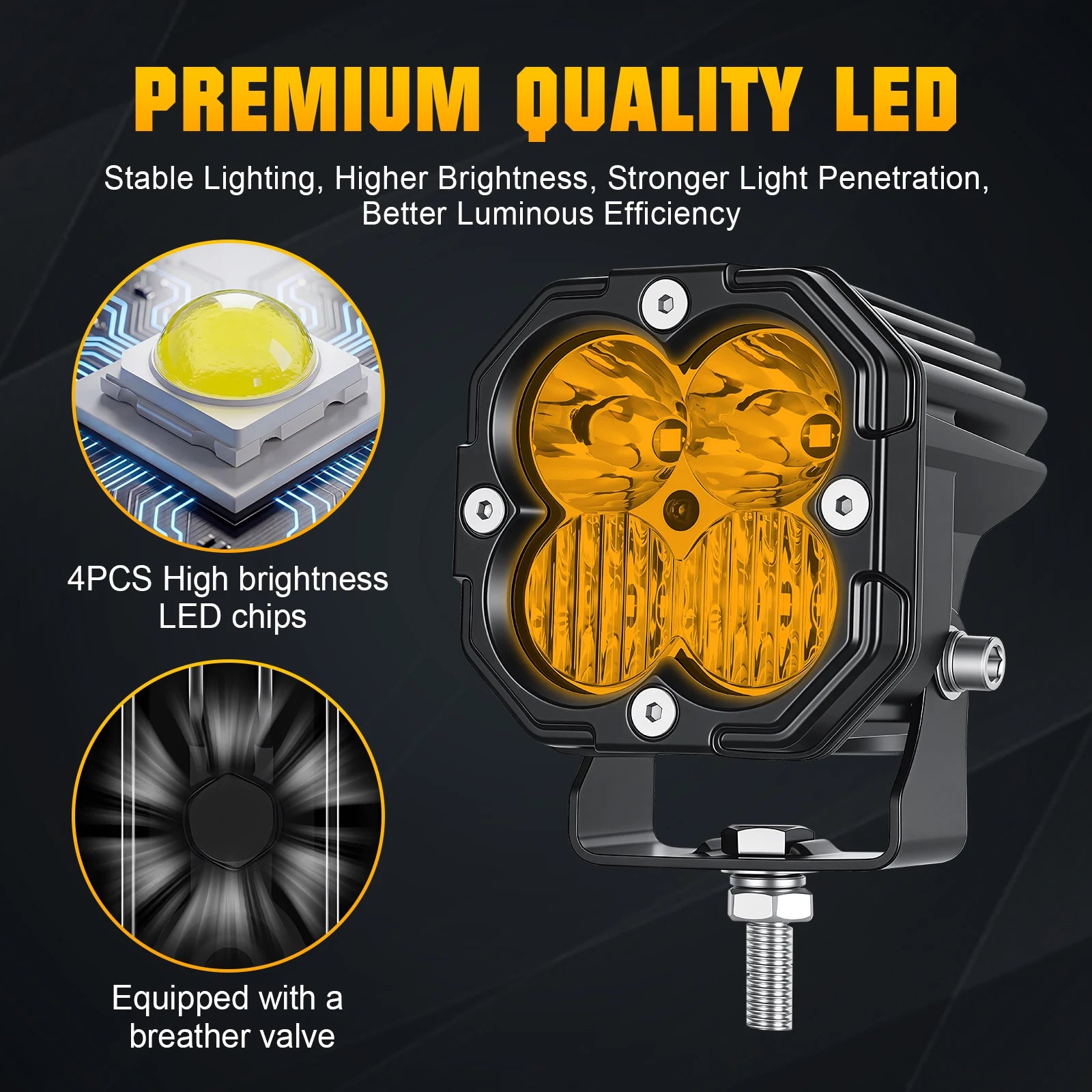 3 inch 30W Amber Yellow White Cube LED Pod Light Spot Flood Combo Beam Work Lights,Off-Road Driving Lamp for ATV, SUV,Motorcycle
