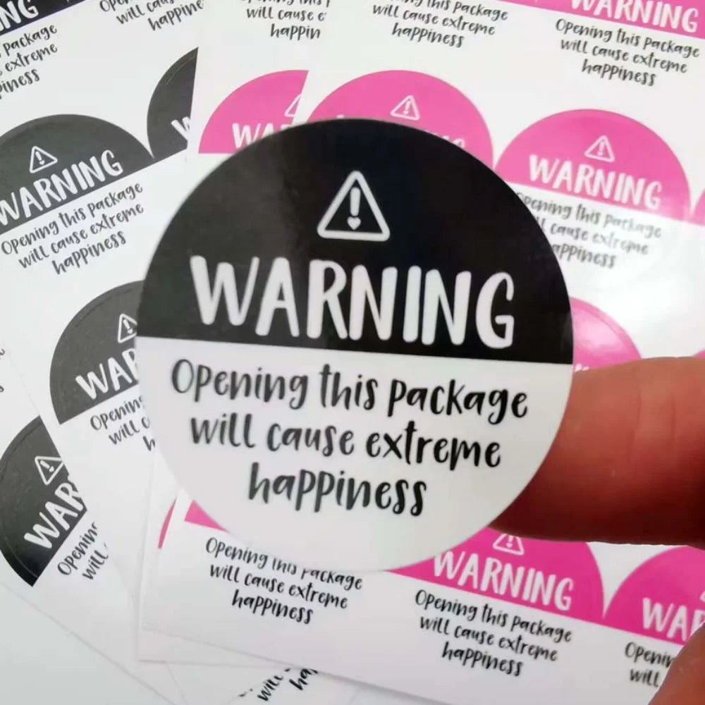 120Pcs Black and pink Adorable Warning Extreme Happiness Labels 1.5inch Thank You Packaging Stickers Gift Wrapping Envelope Seal