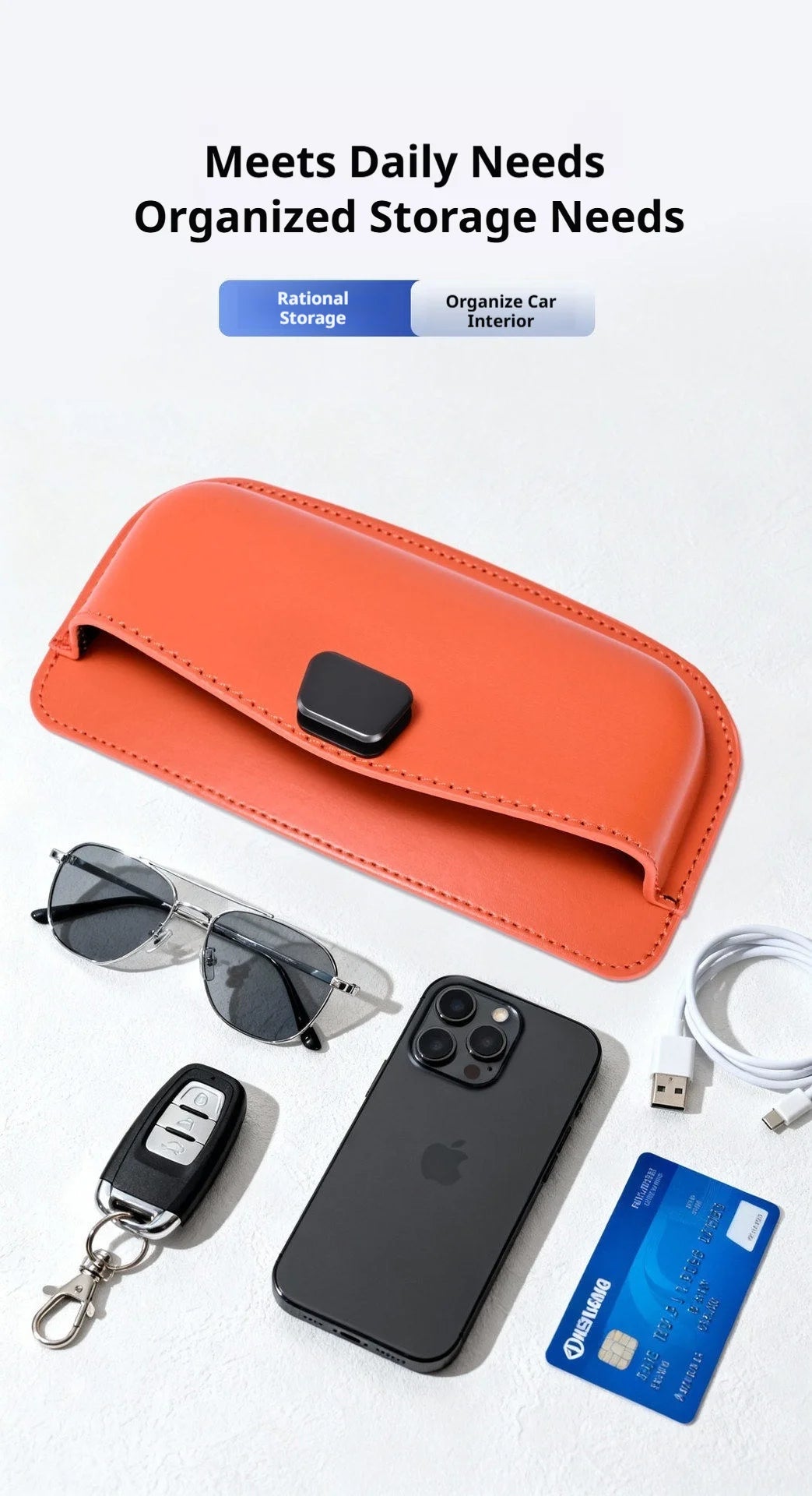 SEAMETAL Car Seat Side Organizer PU Leather Glasses Storage Case Self Adhesive Car Center Console Storage Box for Phone Key Card