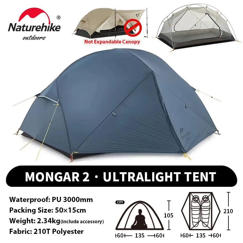 Ultralight 2-Person Waterproof Trekking Tent 20D Nylon 1.8kg
