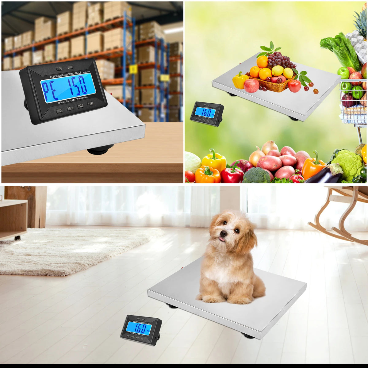 Digital Shipping Scale 450kg/992lb Heavy Duty Postal Scale Stainless Steel with Wireless Displays/Tare/3 Units for Home