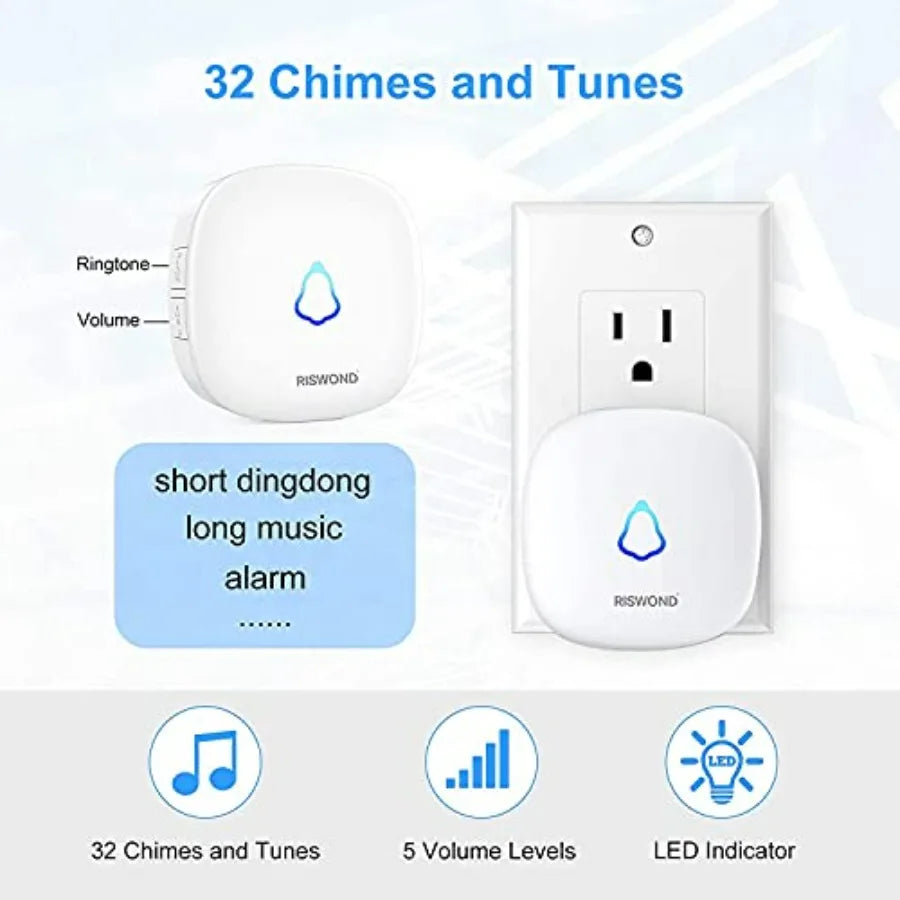 Wireless Motion Sensor Door Chime with 500ft Range & 32 Tunes