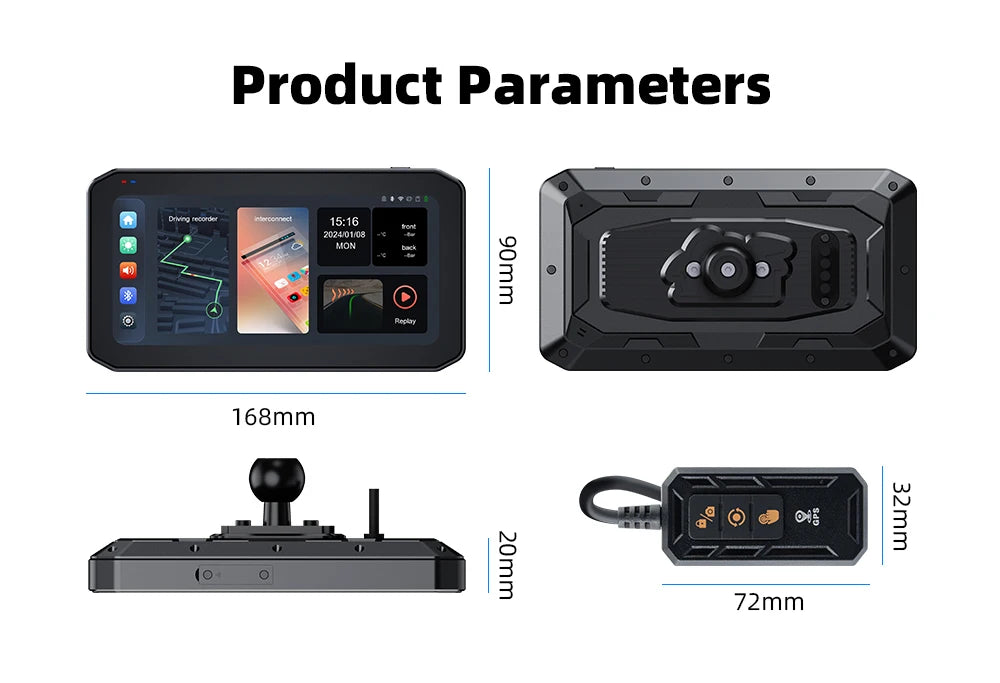 EKIY 6.25" Portable Digital Motorcycle Dashboard GPS Navigation Display Screen TPMS Monitor Wireless CarPlay Moto Android Auto