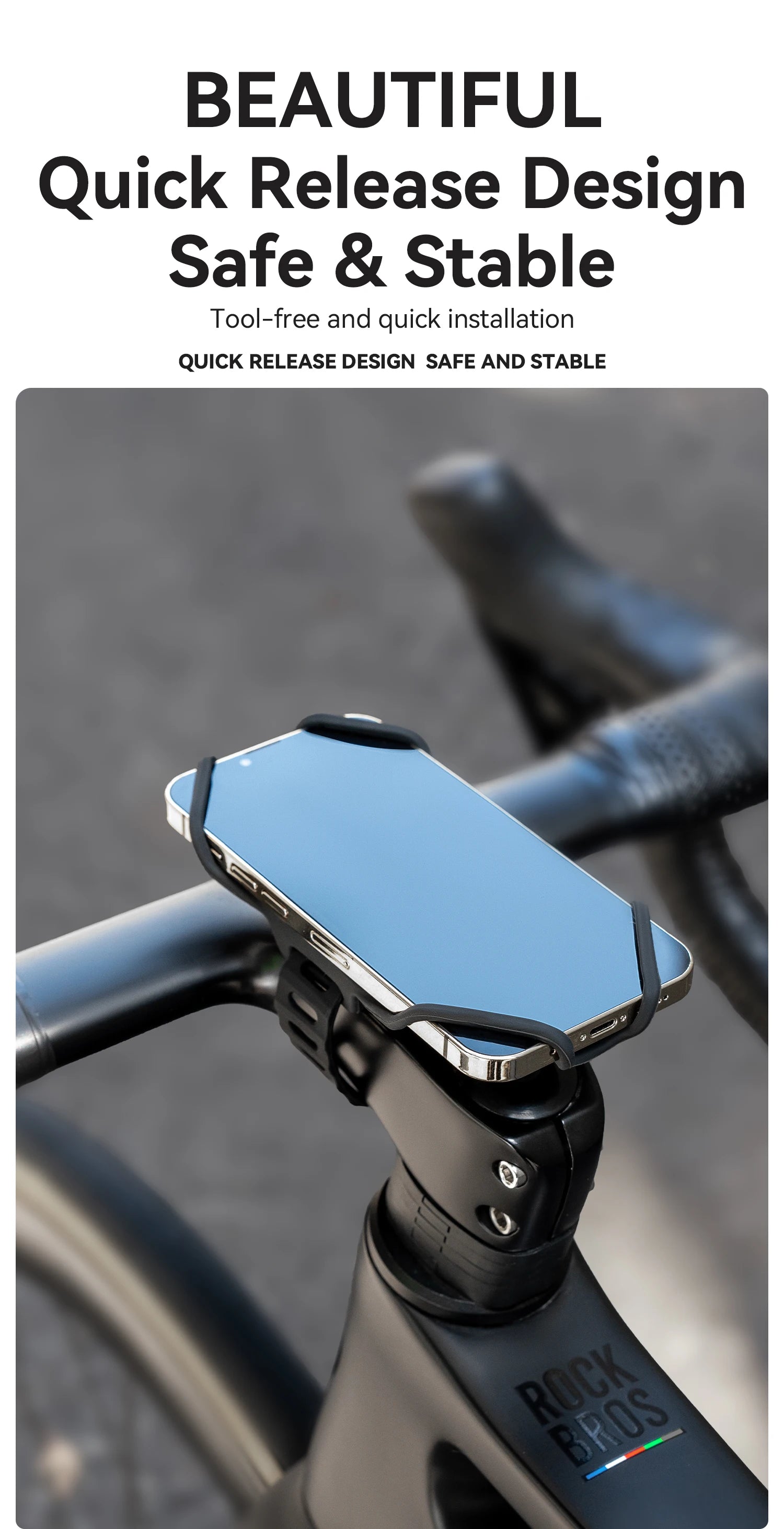 Bicycle Phone Mount Silicone Quick Release Handlebar Holder