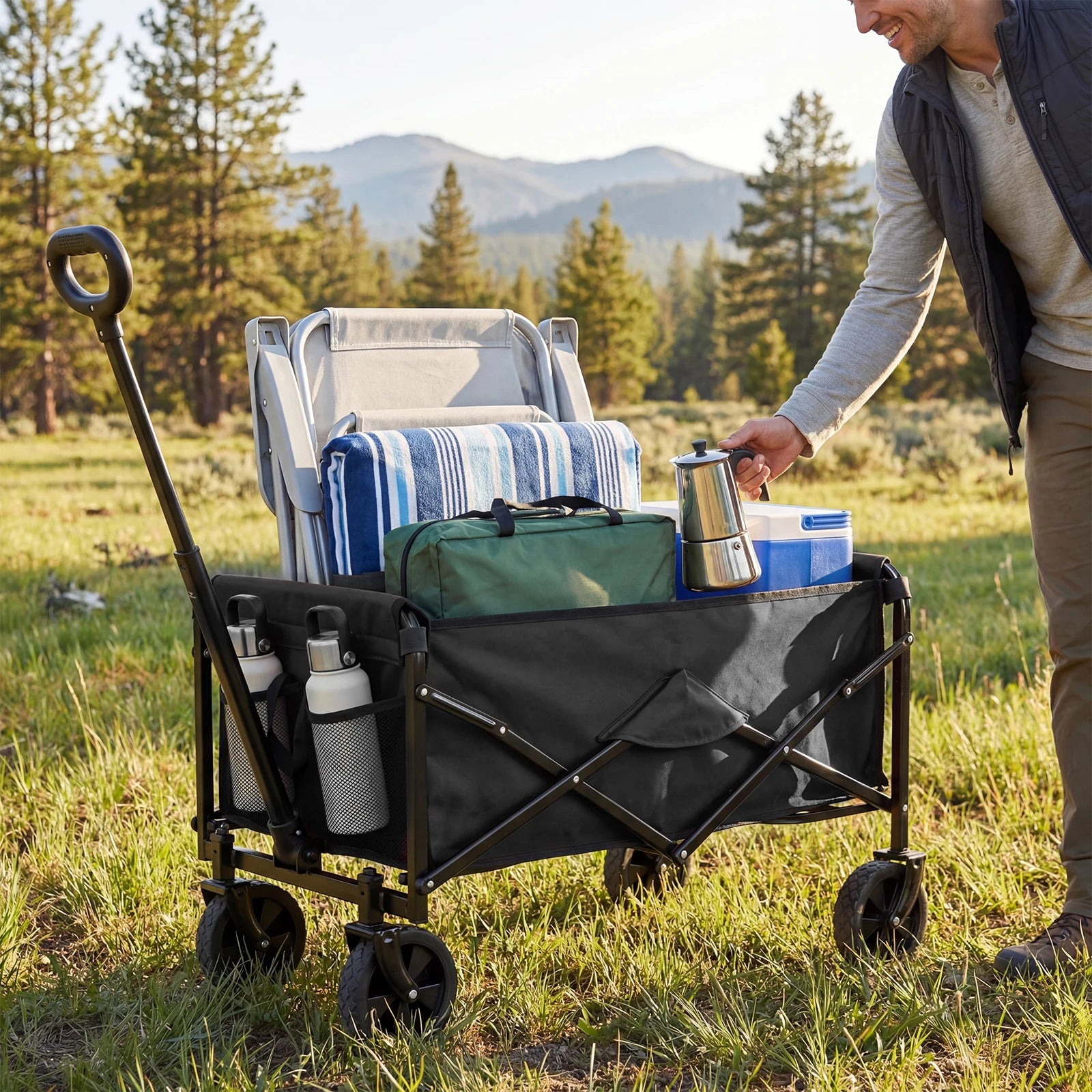 67L Collapsible Wagon Cart with Wheels, 220 lb Heavy Duty Capacity