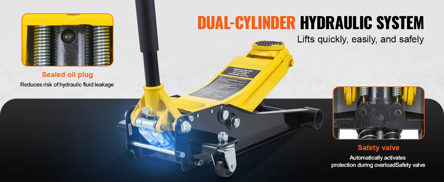 2 Ton Lage Profiel Hydraulische Vloerkrik met Dubbele Pomp Hefvermogen
