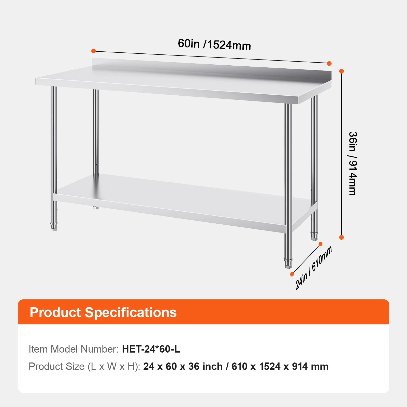 Stainless Steel Work Table with Adjustable Shelf for Kitchen Use