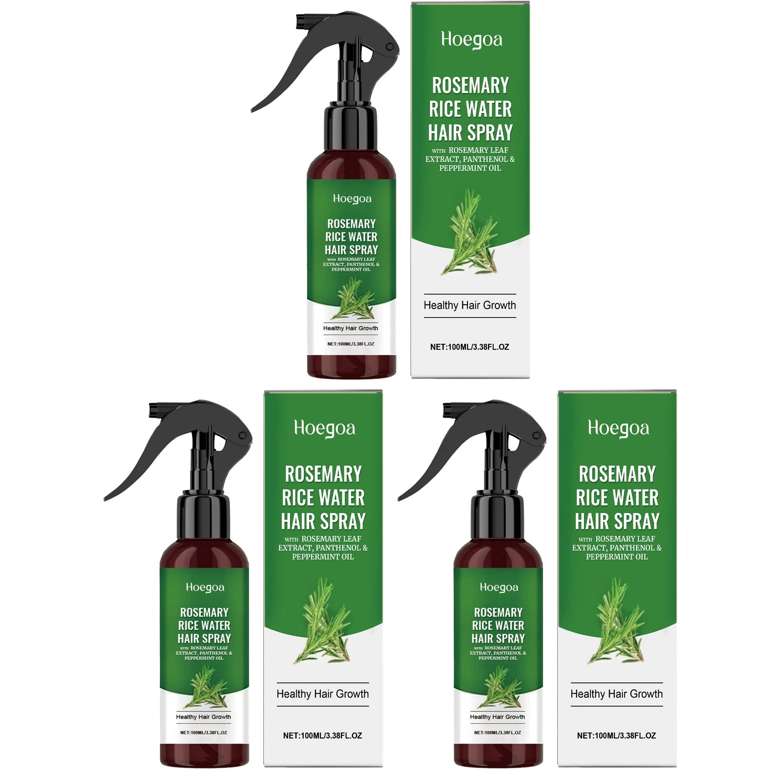 Spray de Crescimento Capilar de Alecrim com Óleo de Cuidado Capilar de Água de Arroz para Hidratar o Couro Cabeludo, Aumentar a Espessura, Anti-Caspa, Suavizar, Fortalecer o Cabelo