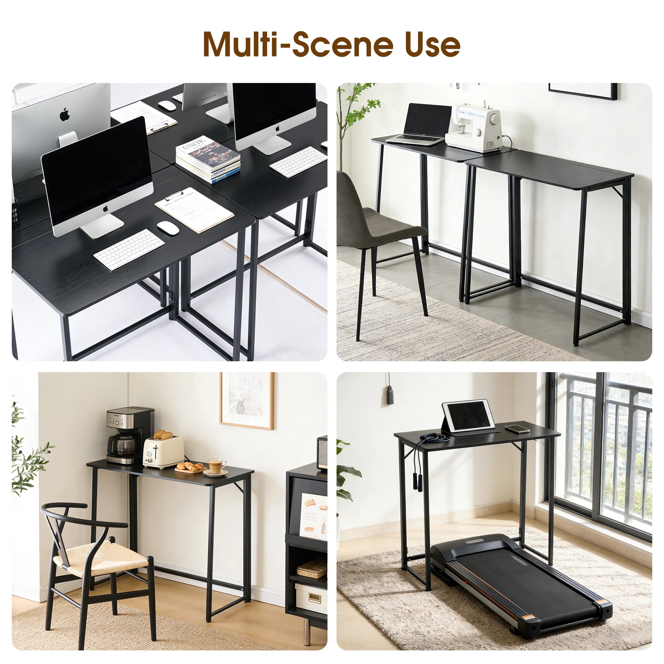 31.5" Folding Office Desk Compact Wooden Workstation with Metal Frame