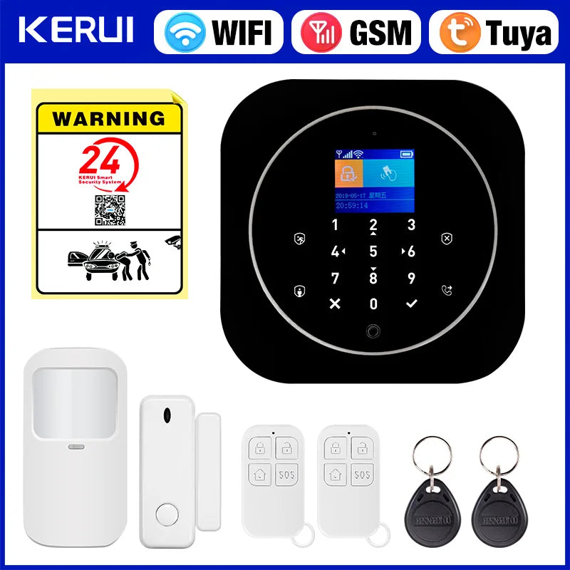 KERUI 2G GSM WIFI Alarm for Home Security Protection Tuya Smart Burglar Alarm System with Motion Detection Door Sensor Alexa