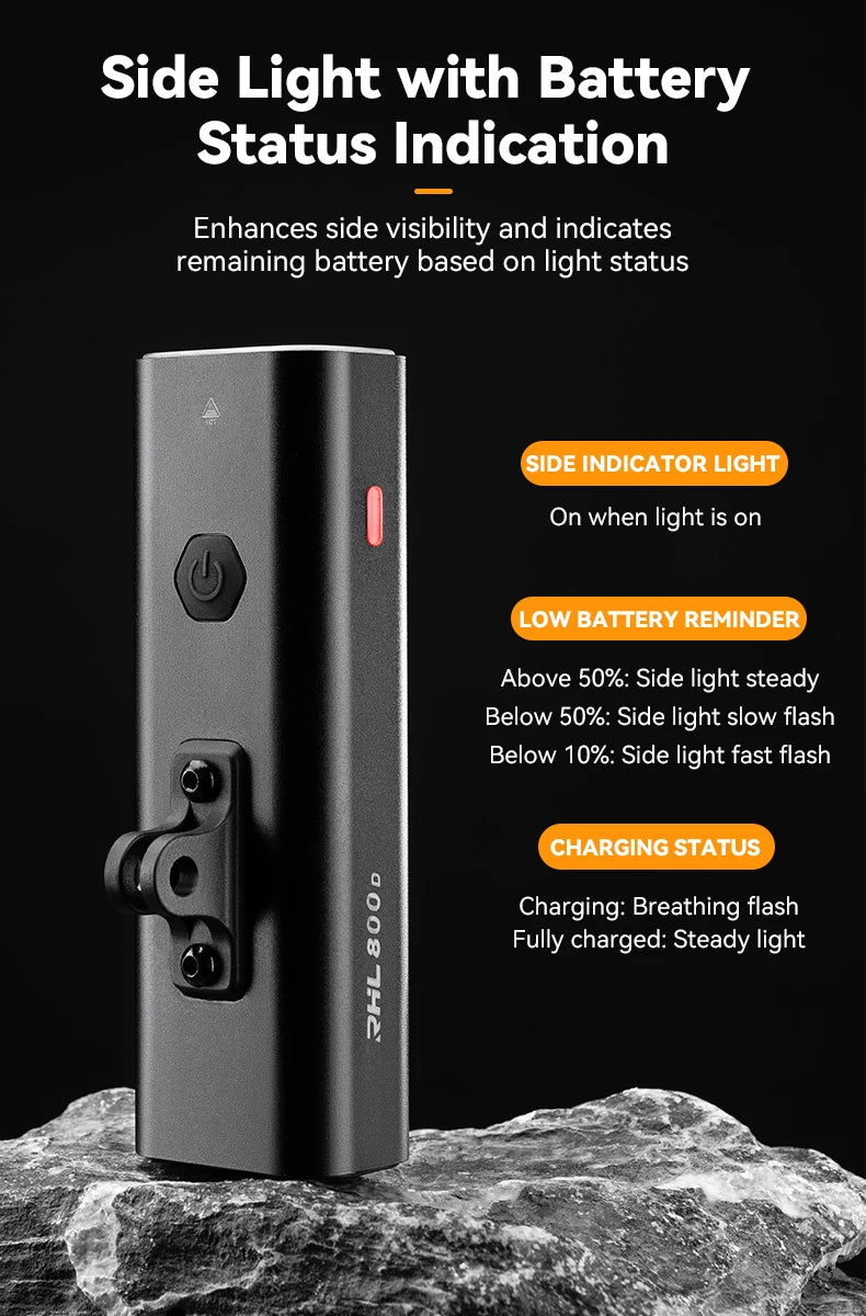 Bike Front Light 400/800LM USB-C Rechargeable IPX6 Aluminum