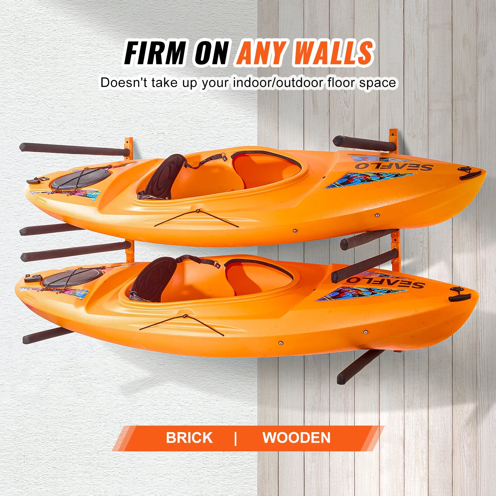 Wall Mounted Kayak Storage Rack 4-Capacity 400 lbs Load