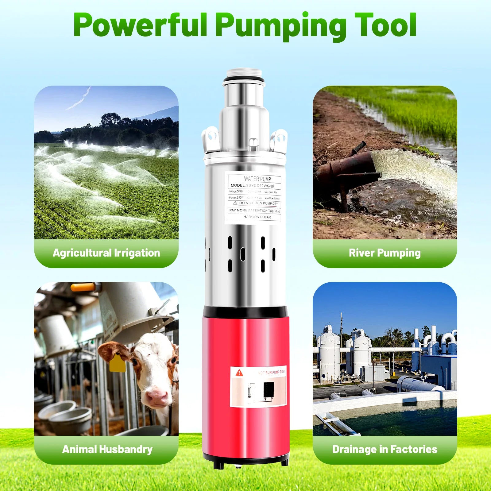 12V 180W Submersible Deep Well Pump for Irrigation 396GPH