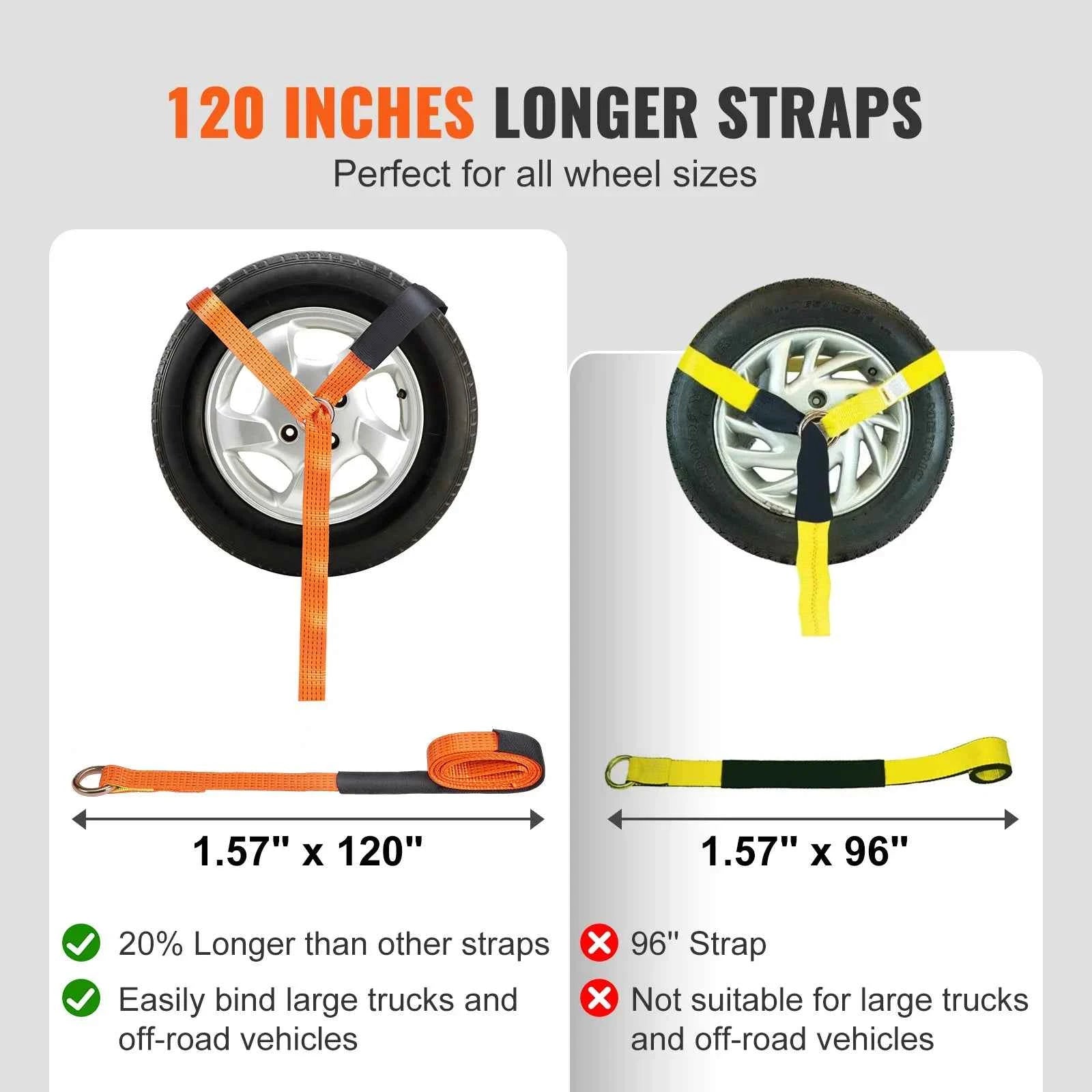 VEVOR Ratchet Tie Down Straps Kit 2"x96"/120" Tire Straps Car Tie Down Straps with Snap Hooks for Passenger Car Truck Trailer