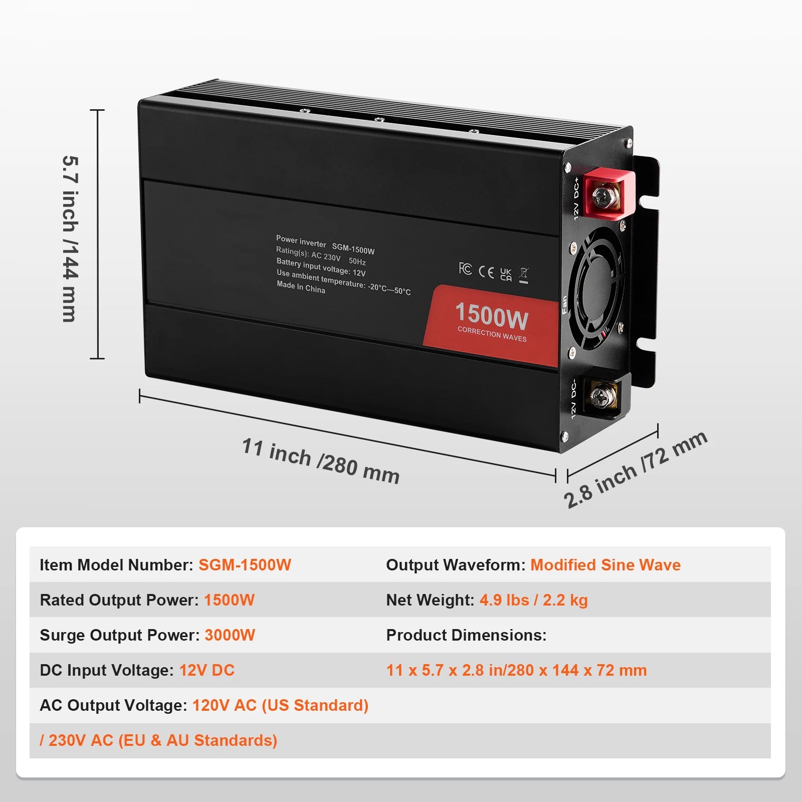 Inverter snage s modificiranim sinusnim valom 1500W–5000W za kućnu i putnu upotrebu