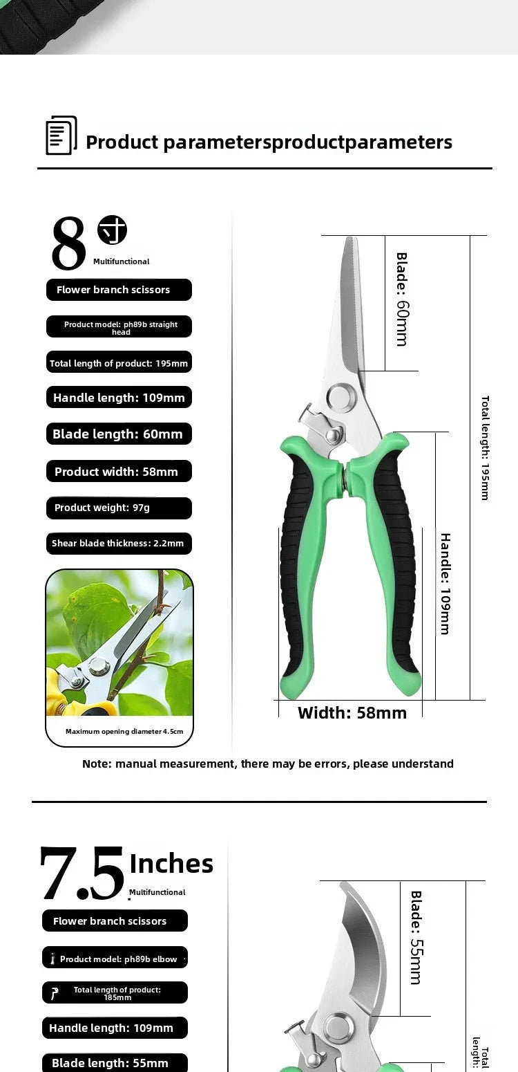 190mm Straight Head Pruning Shears Non-slip HandleStainless Steel Outils Manuels Household Bonsai Garden Scissors Pruing Shear