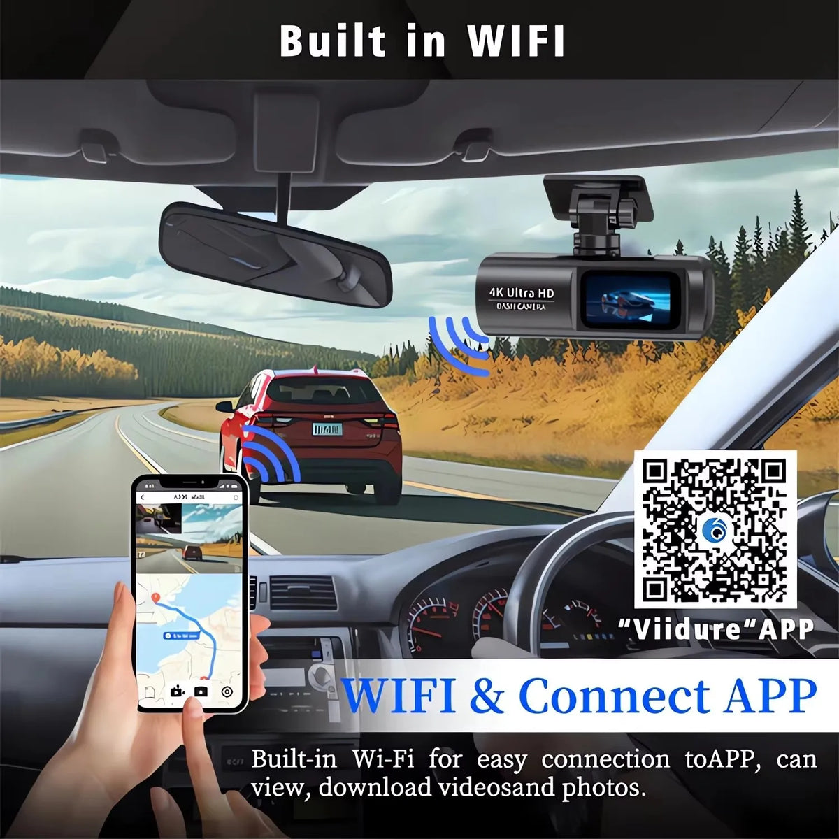 CR21 4K Wi-Fi Dash Camera, Rear Camera and GPS Kit Options