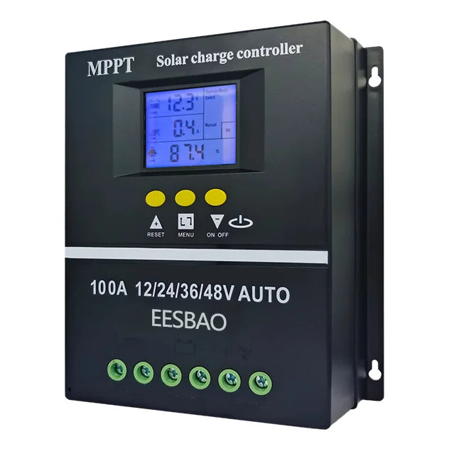 100A Dual USB Solar Charging Controller 12V 24V 36V 48V Solar Panel Lead-acidthium Battery Stabilizer Black appearance EESBAO