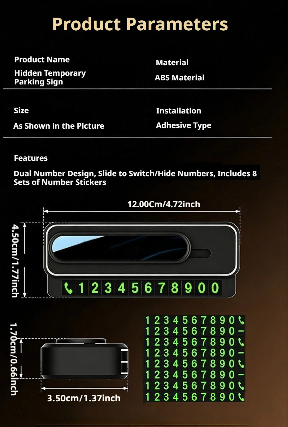 SEAMETAL Mini Portable Phone Number Plate Dual Number Luminous Fluorescent Large Digits Heat Resistant Temporary Parking Card