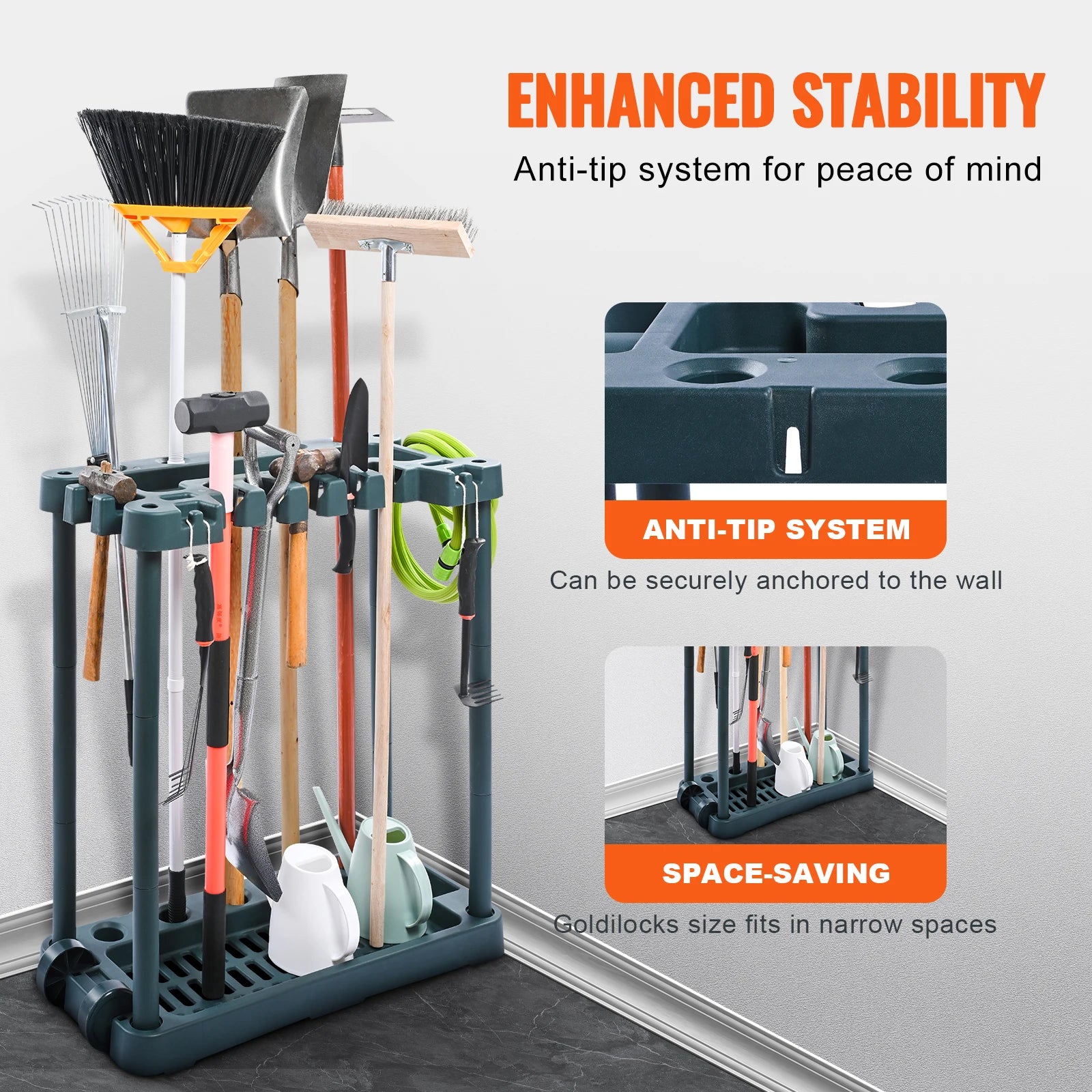 10-Slot Garden Tool Organizer Rack for Garage Storage Stand
