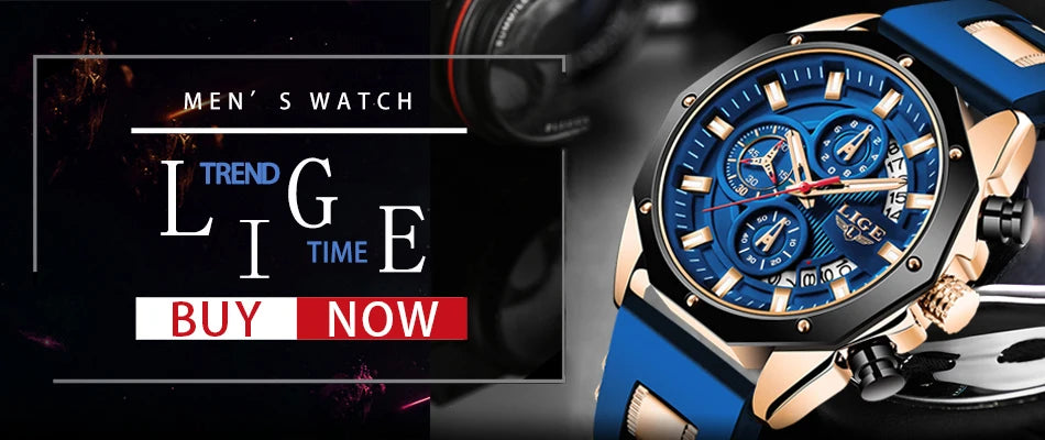 LIGE Fashion Men Watches Top Brand Luxury Silicone Sport Watch Men Quartz Date Clock Waterproof Wristwatch Chronograph Clock Man