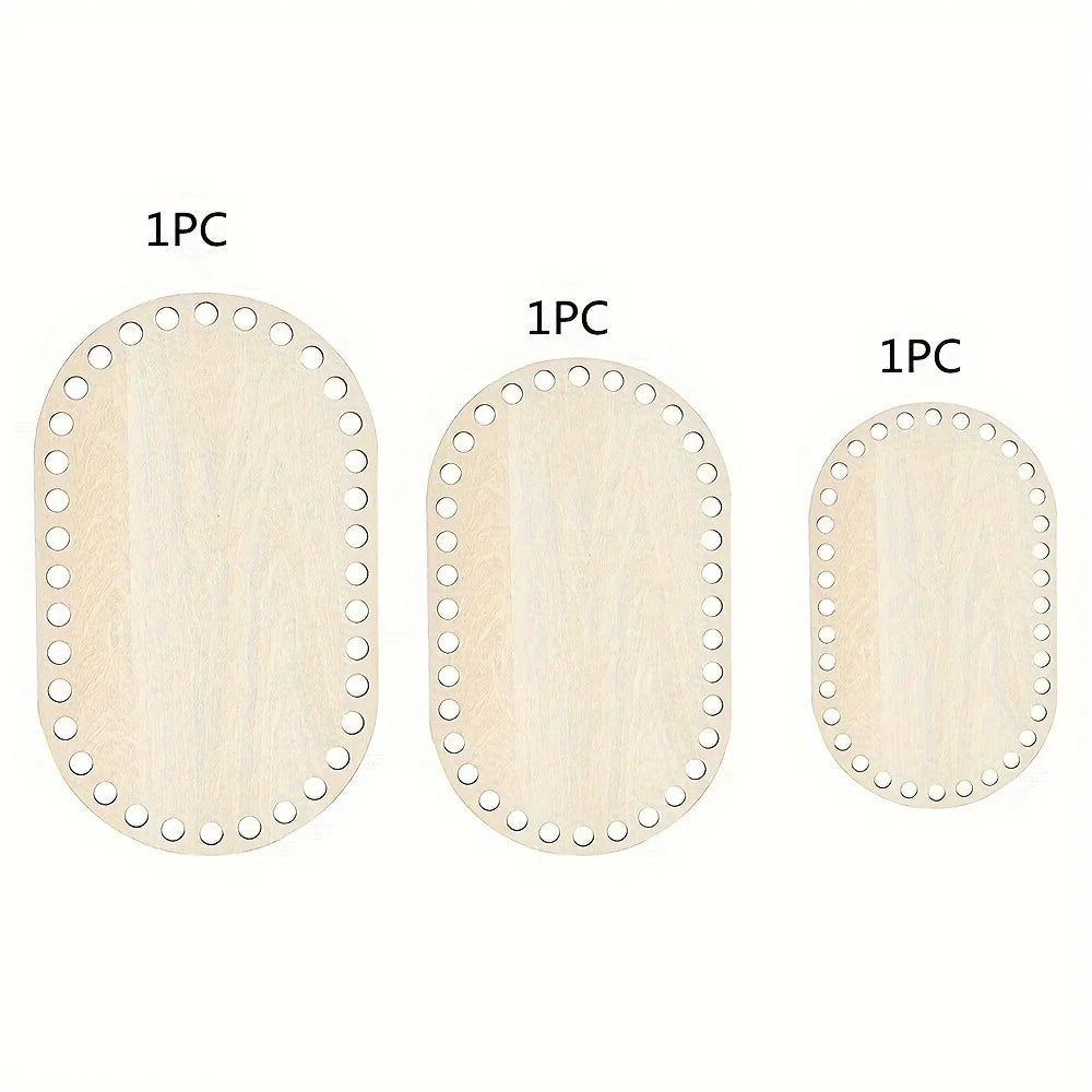 3 bases de cesto ovaladas de madera para crochet y tejido