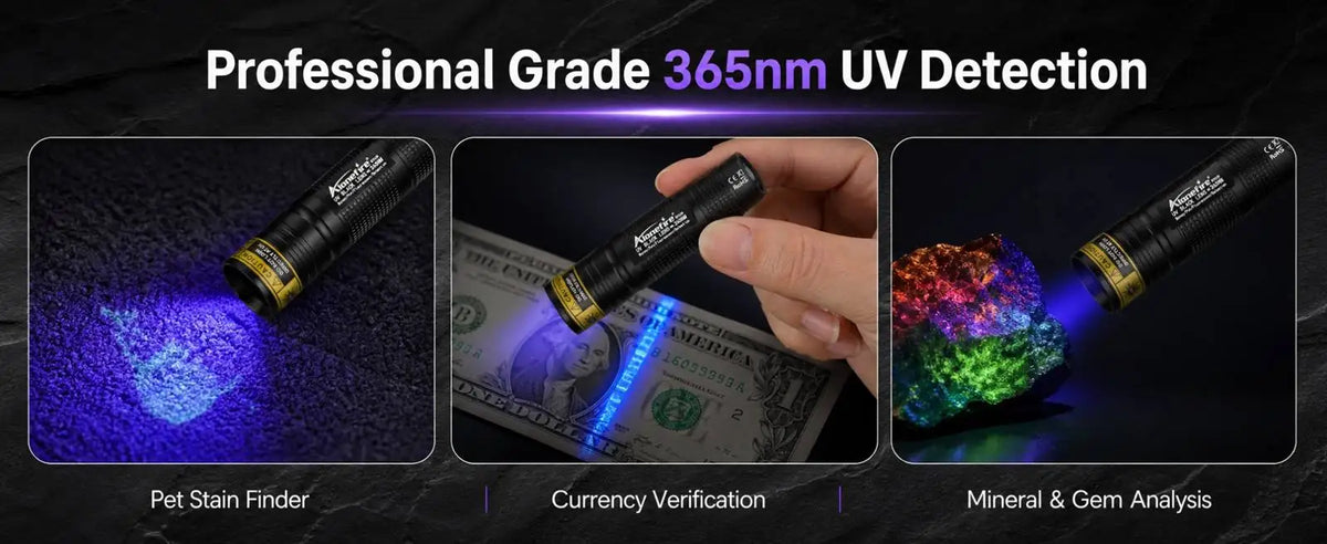 Torcia UV Mini 365nm/395nm, USB ricaricabile, essiccazione UV per colla, torcia, rilevamento ON, peli di gatto/ cane, urina, tinea, monete, lucerne scorpioni