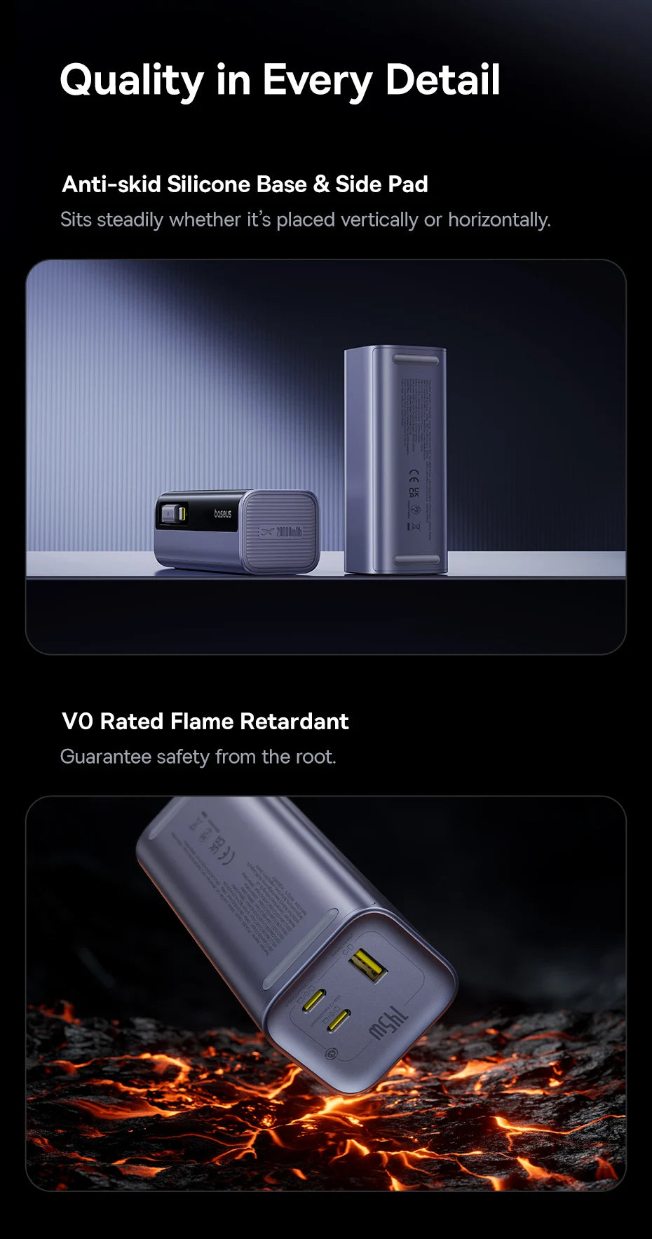 145W Fast Charging Power Bank 20000mAh with Retractable USB-C Cable