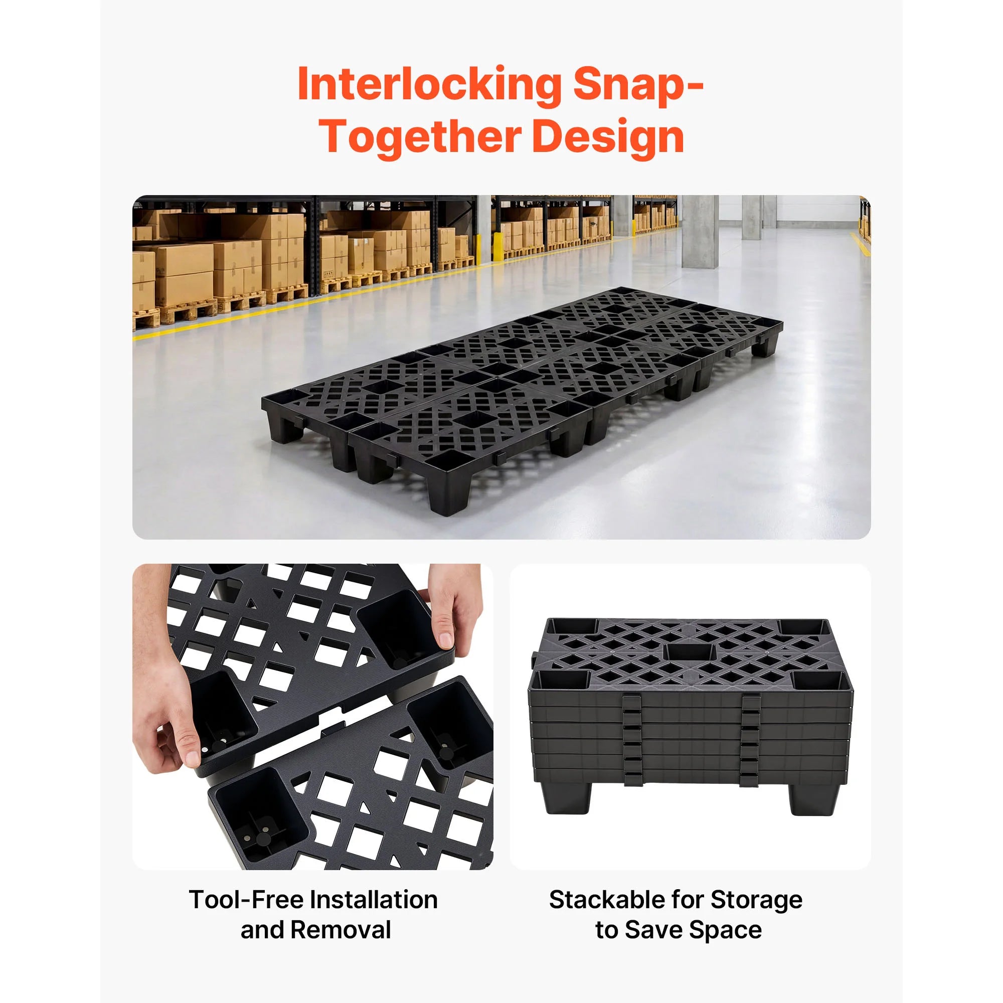 6pcs Plastic Storage Pallets HDPE Grid Base for Basement & Warehouse