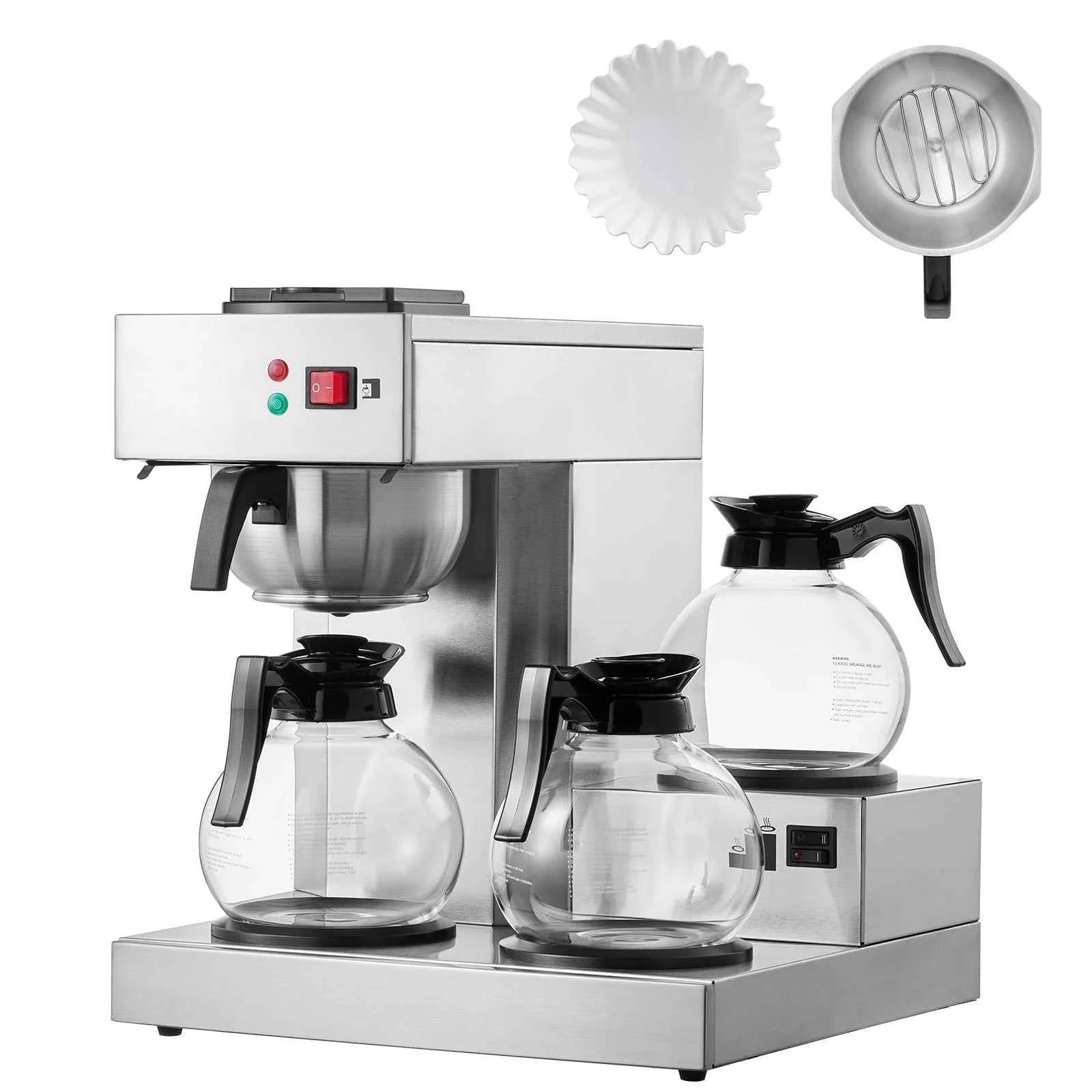12-Cup Commercial Drip Coffee Maker with 3 Glass Carafes and 3 Warming Plates