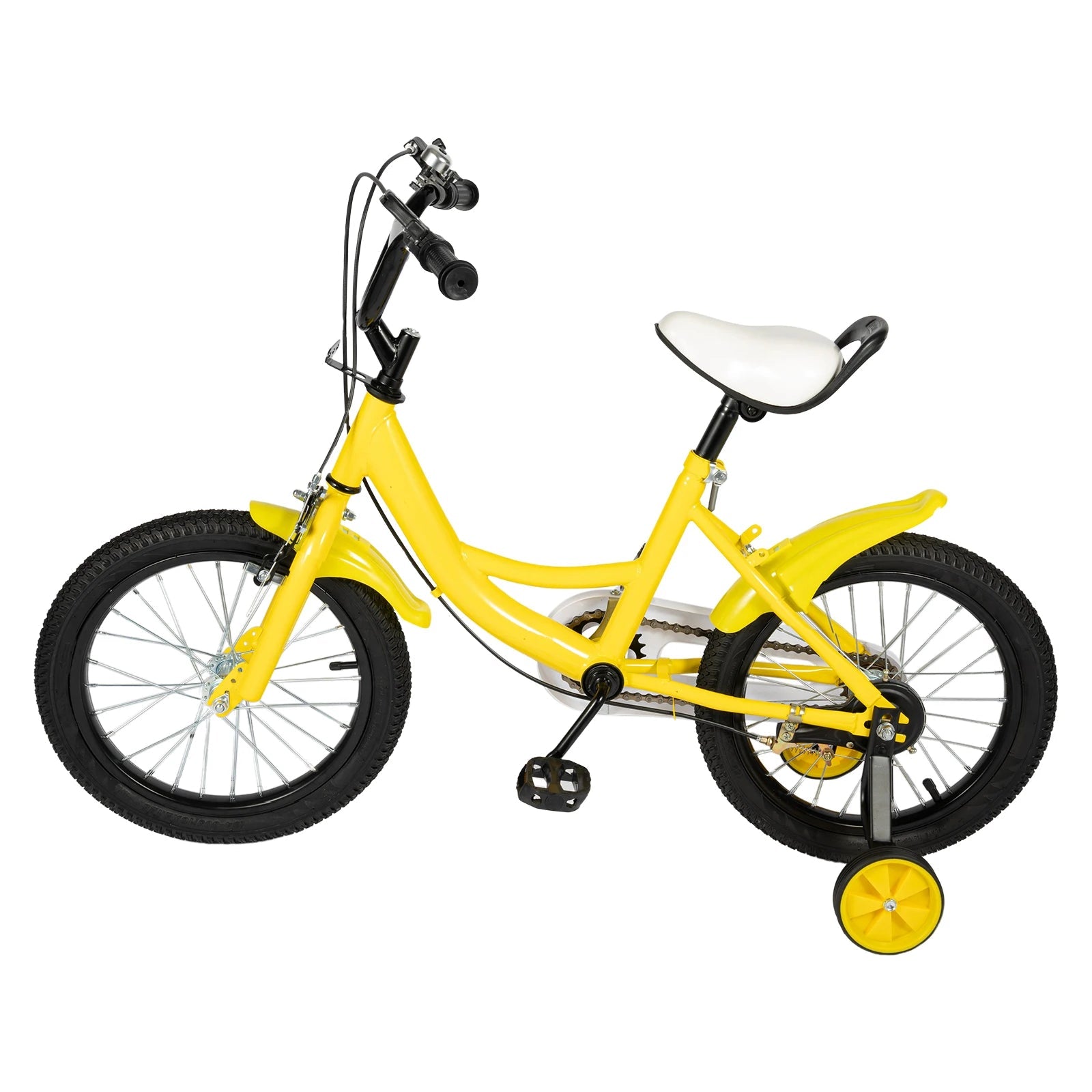 16 Inch Kids Bike Adjustable Height Dual Brakes Children's Bicycle Load 50kg w/ Training Wheels for Ages 5-8 (Pink/Green/Yellow)