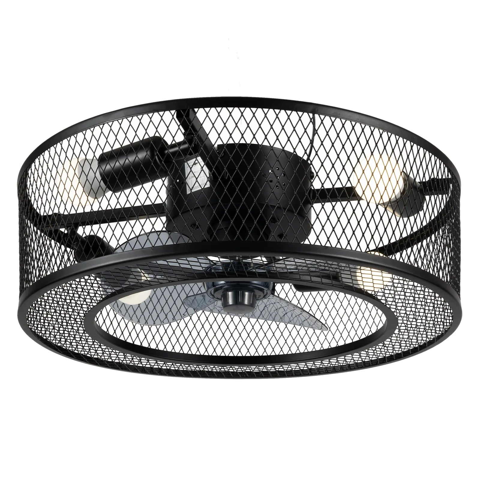 Ventilateur de plafond 18 pouces avec lumière et télécommande, noir, douille E27 x4