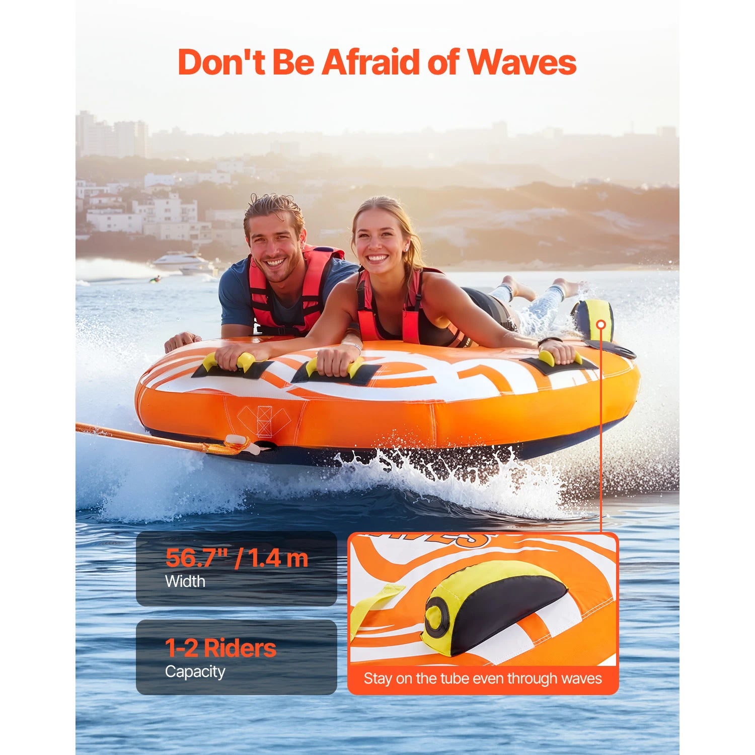 SucceBuy 1-2Riders Towable Tubes for Boating Inflatable Towable Tube for Boat to Pull 340lbs Boat Tubes with Fin for Water Sport