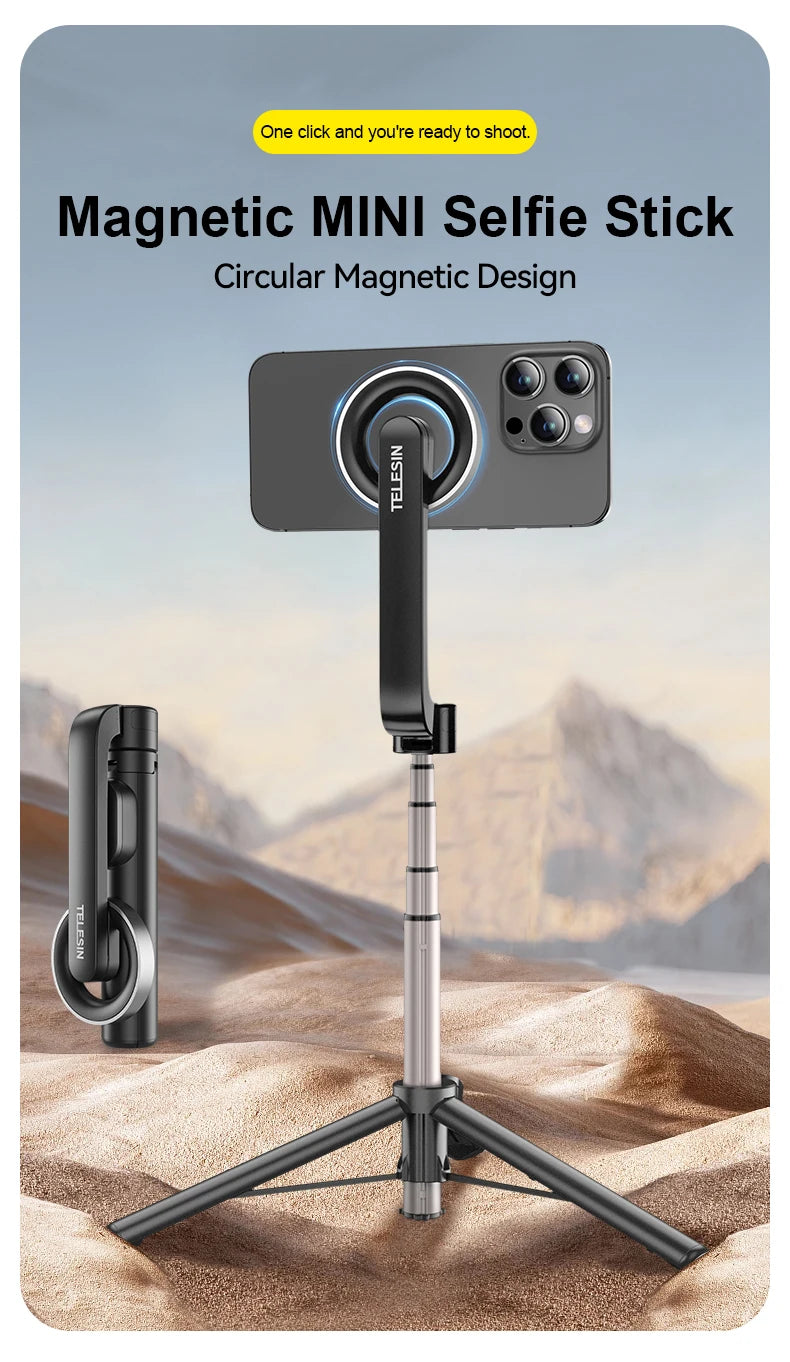 TELESIN Magnetic Selfie Stick Tripod with Remote For Cellphone For iPhone 16 15 14 13 12 Pro Max For HUAWEI XIAOMI SAMSUNG