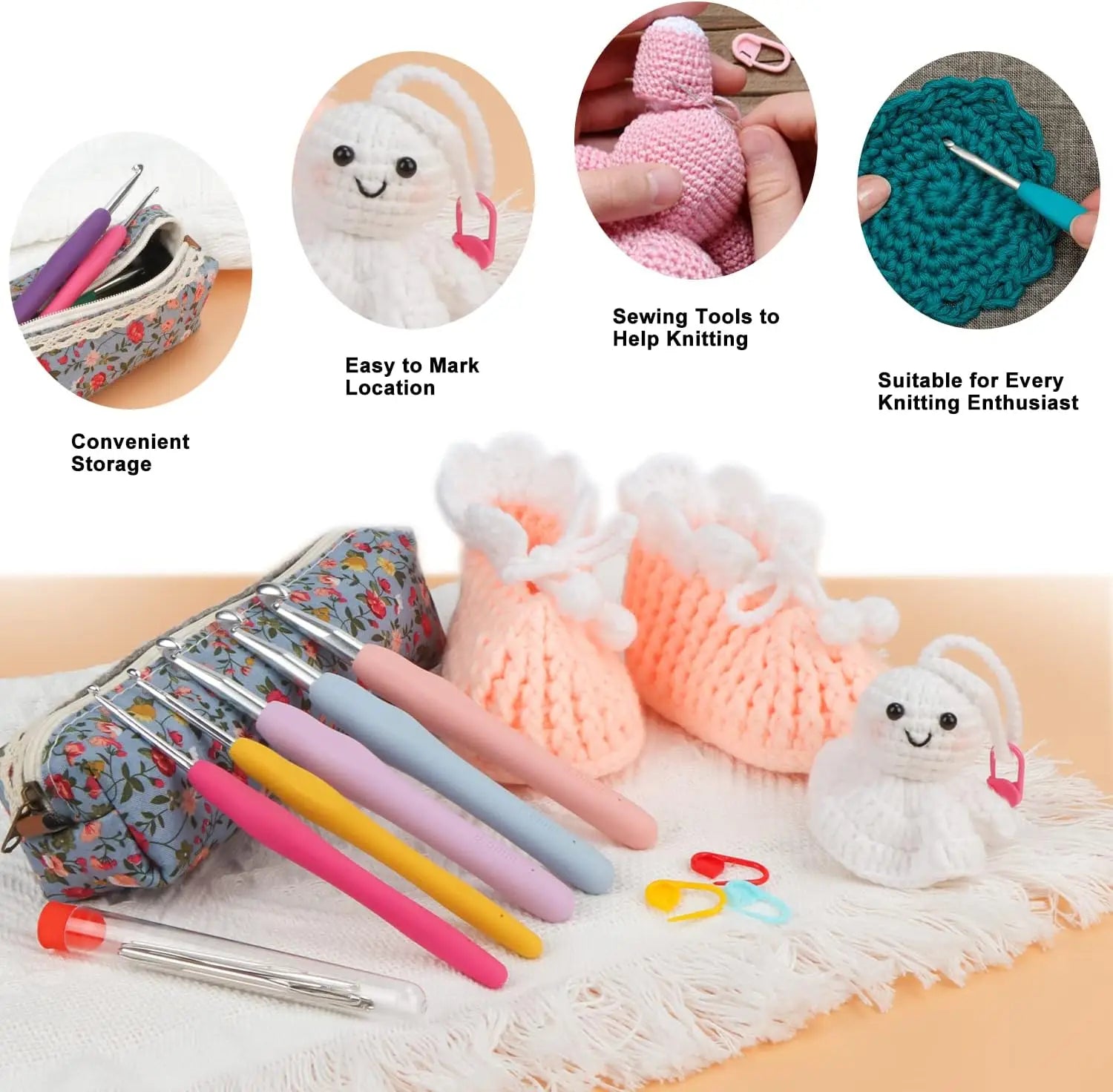 14-Piece Ergonomic Crochet Hook Set with Soft Grip Handles