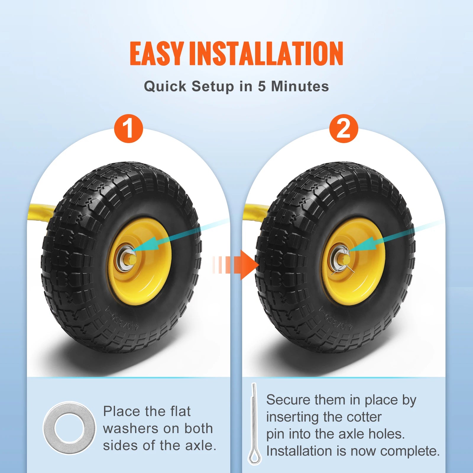 10" Flat-Free PU Tire Wheels (2-Pack) for Carts, Dollies & Trailers