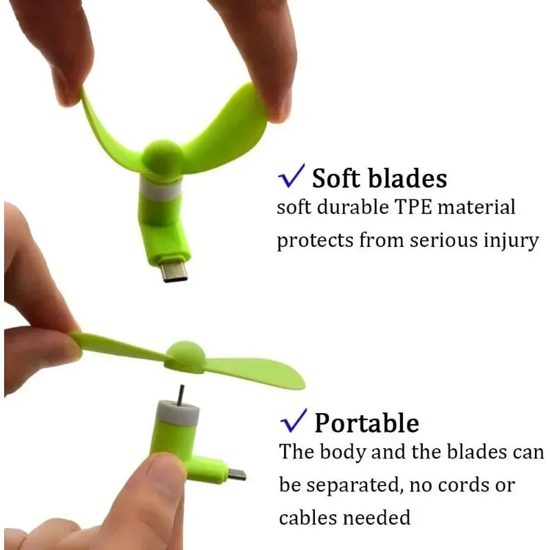 Type C Mini Phone Fan for Samsung Galaxy S23+ S23 S22 S21 S20 S20+ S10 S9,Note 20 9 8 A54 A24 A23 A14 A12, for OnePlus 11 10 N20