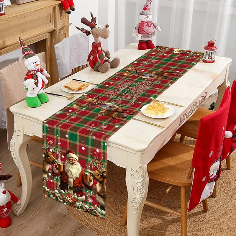 Vintage Christmas Table Runner Retro Santa Claus Table Cover Christmas Decorations For Home 2025 Navidad Noel Gift New Year 2026