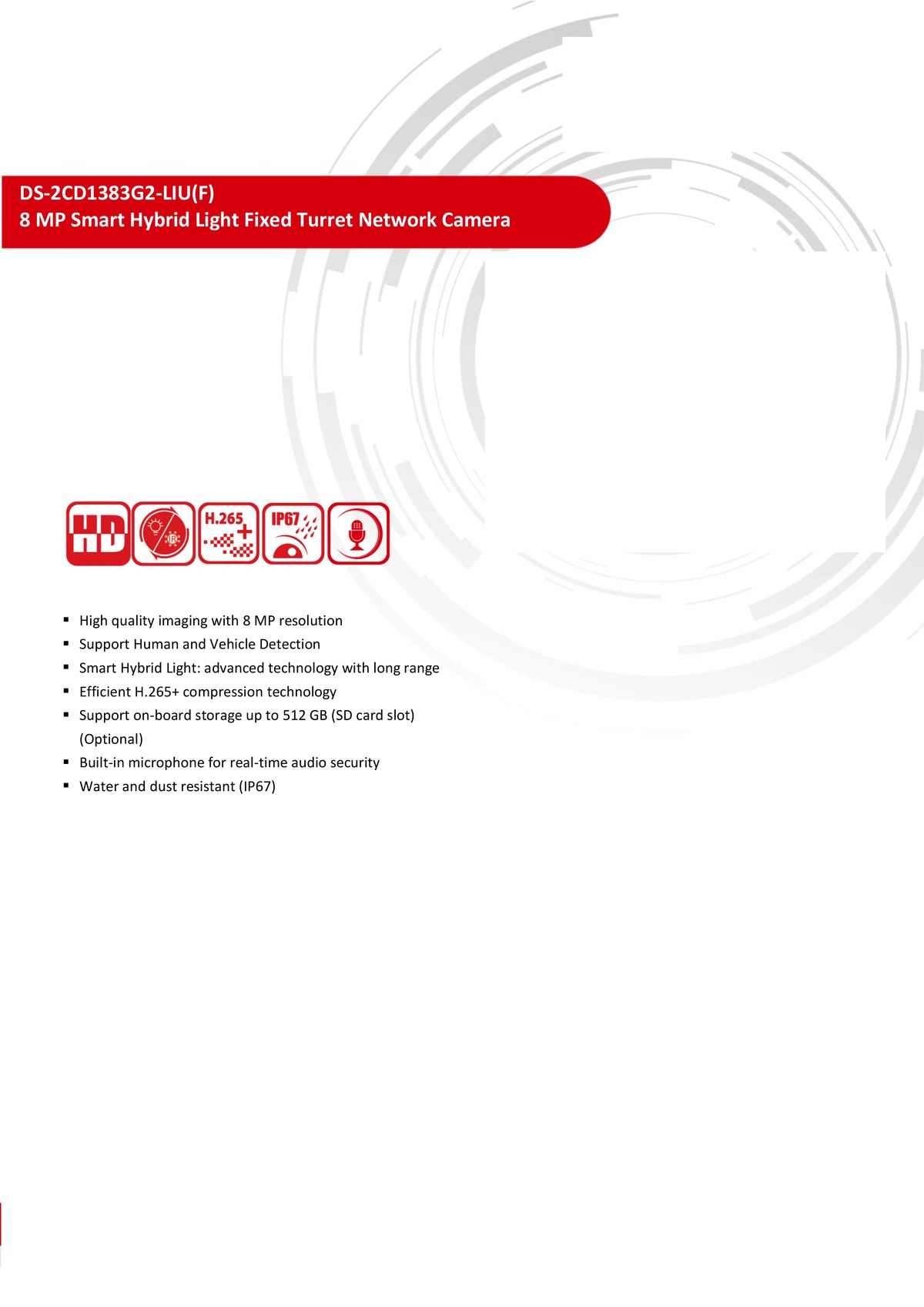 8MP Smart Hybrid Light Fixed Turret Network Camera with Mic, SD Slot, IP67