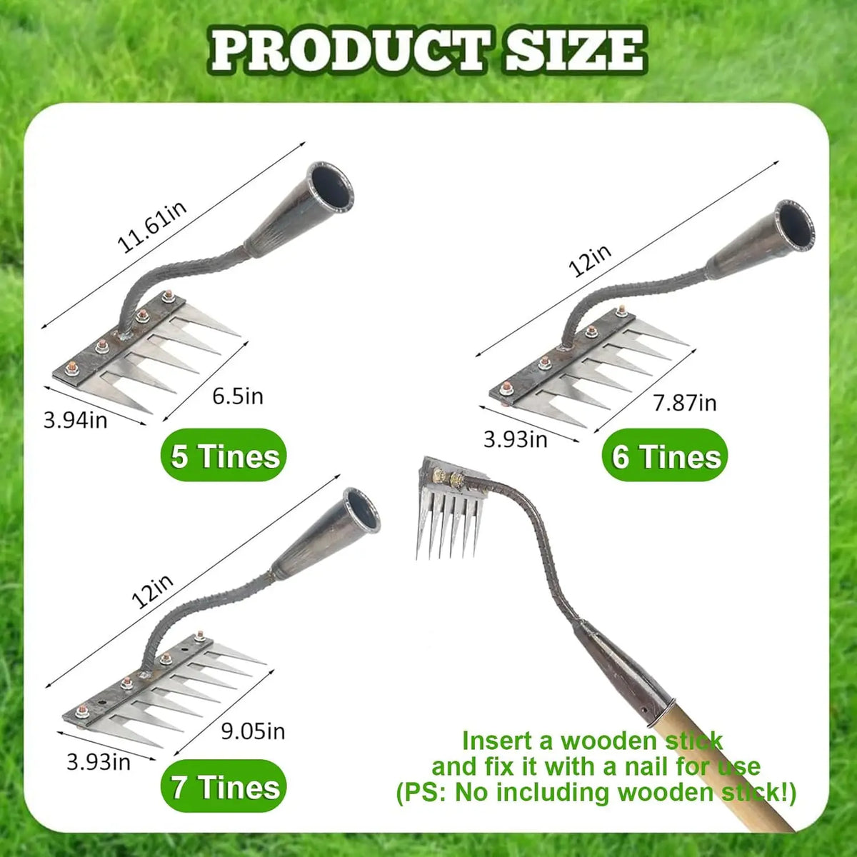 Steel Garden Hand Rake, 5–8 Tine Options