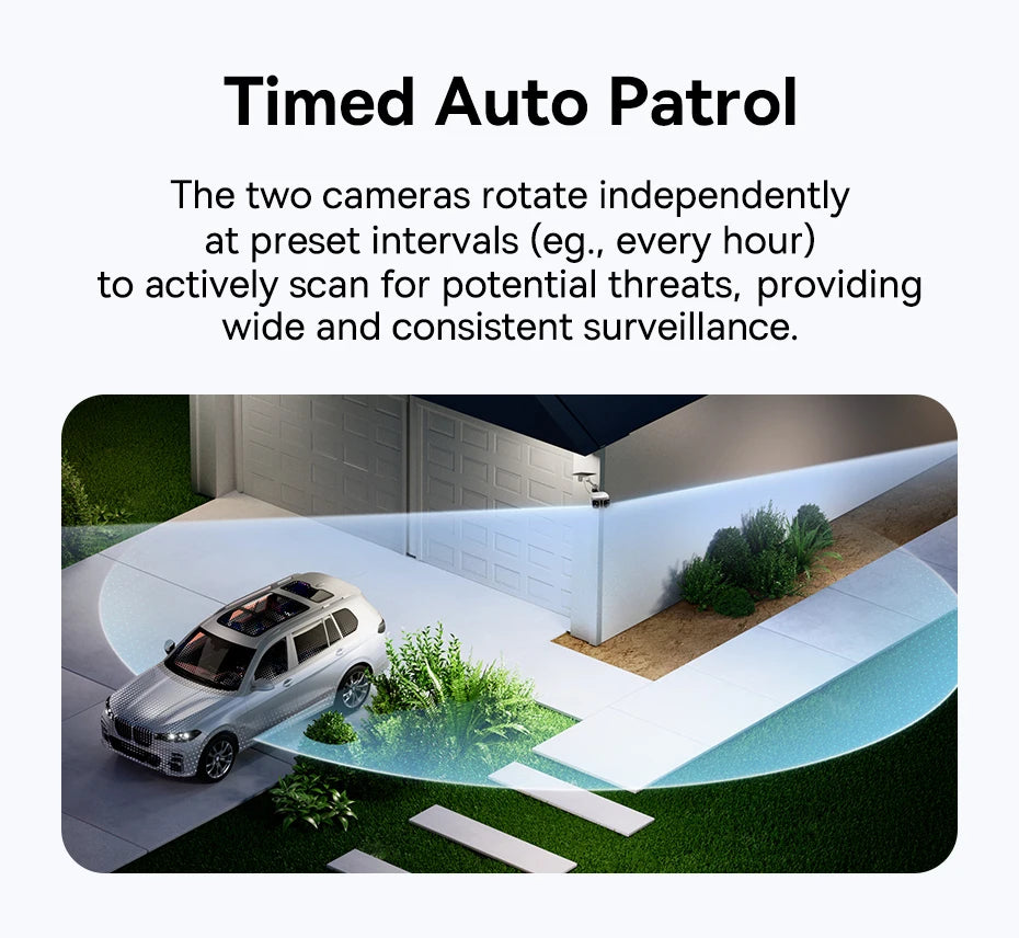 Cameră de securitate exterioară Dual Lens 3K cu alimentare solară și urmărire AI