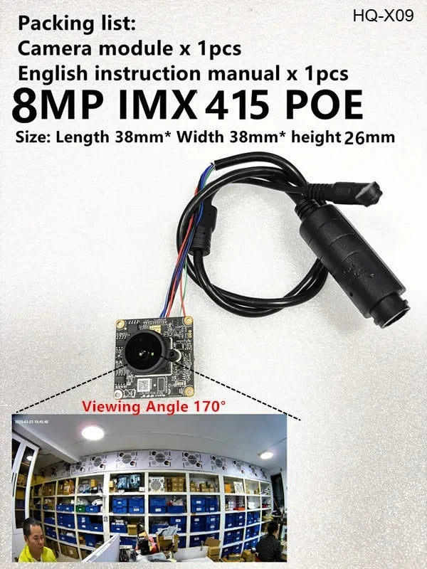 Módulo de cámara IP mini 4K en placa 38x38 mm