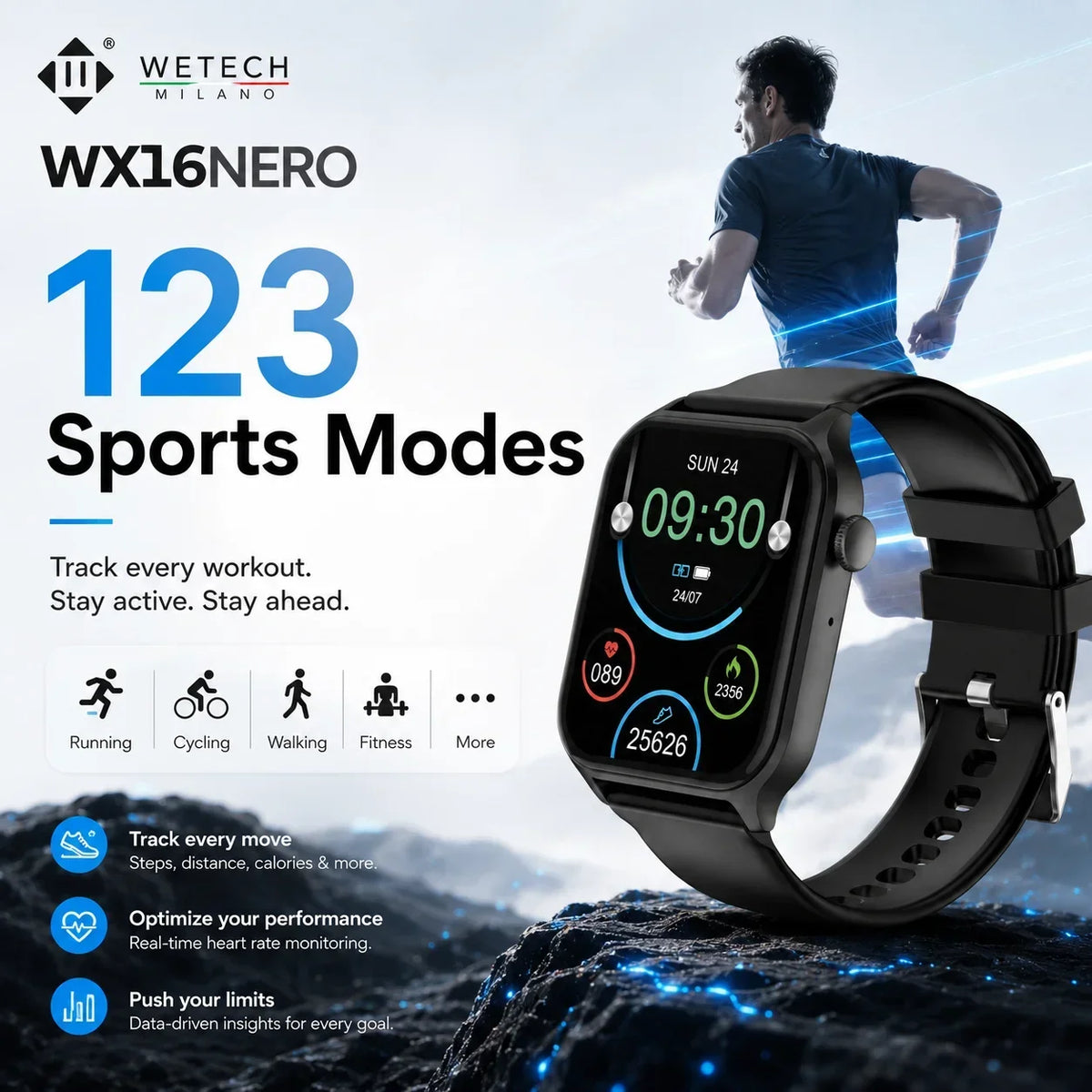 For Android IOS Users WETECH WX16 Smart Watch Bluetooth Call Internal Mic Touch Screen 123 Sport Modes Heart Sleep Stress Tracking Fitness Wristwatch 7-Day Battery White Black Two Colors Available