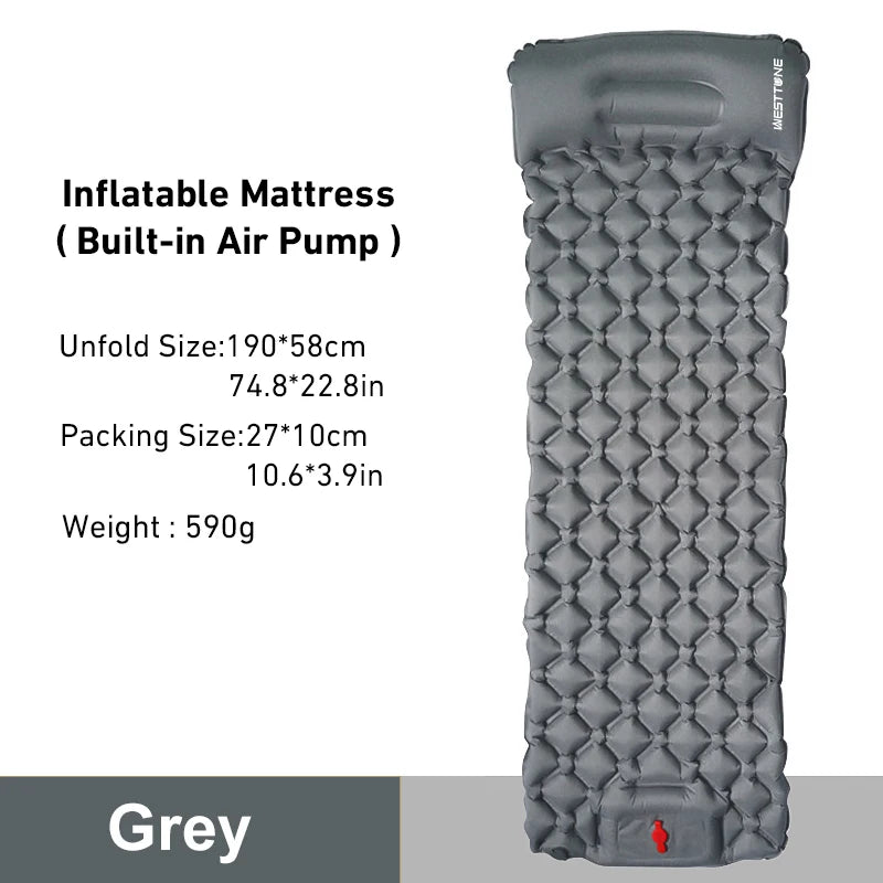 Camping Inflatable Mattress with Built-In Pump and Pillow