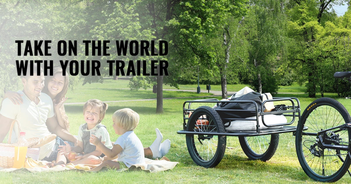 SucceBuy Reboque de Carga para Bicicleta de 275 lbs/125 kg, Bicicleta Carrinho de Mão Foldável Compacto, com Engate Universal, Rodas de 20", Compatível com a Maioria das Bicicletas