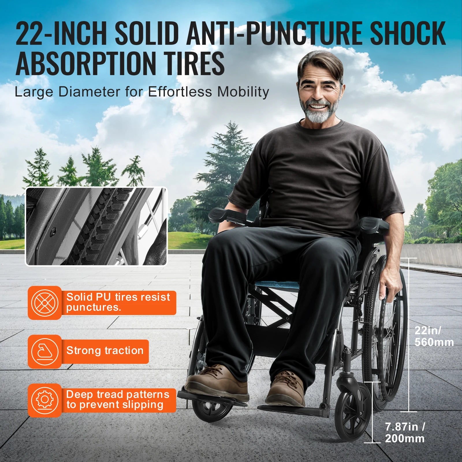 SucceBuy Wheelchair Aluminum Alloy with Flip-Back Desk-Length Arms 3-Position Adjustable 18-Inch Wide Seat 250lb Weight Capacity