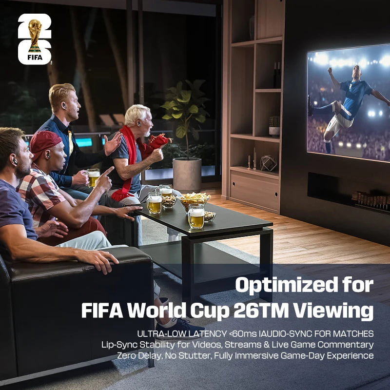 FIFA-F26E01 TWS Wireless Earbuds Bluetooth 6.0 ENC Noise Cancelling 42H Battery IPX5 Waterproof 30ms Low Latency HiFi Stereo Gaming Headphones with Mic