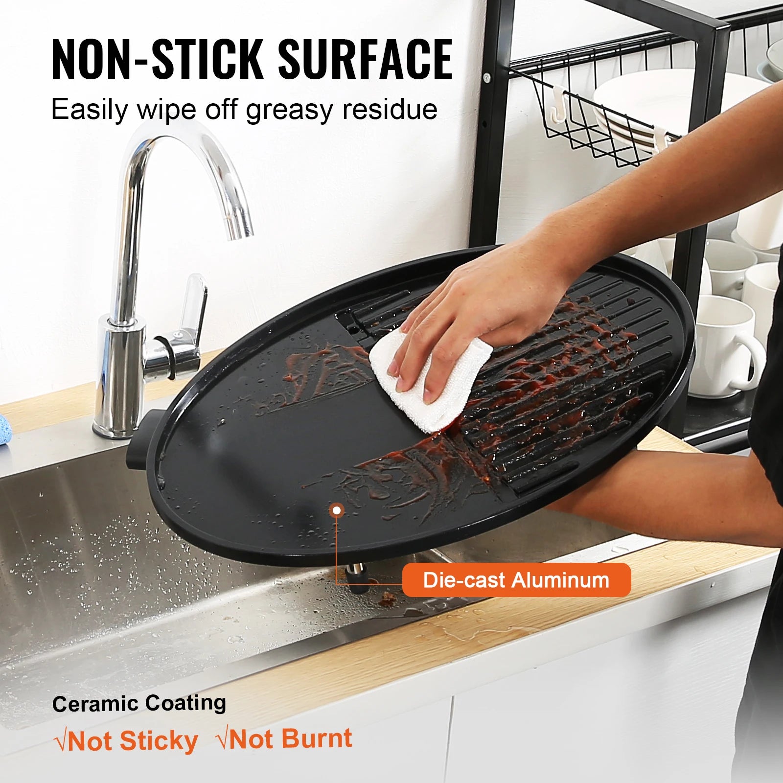 1800W Electric BBQ Grill with 2-Zone Surface for Indoor Outdoor Use