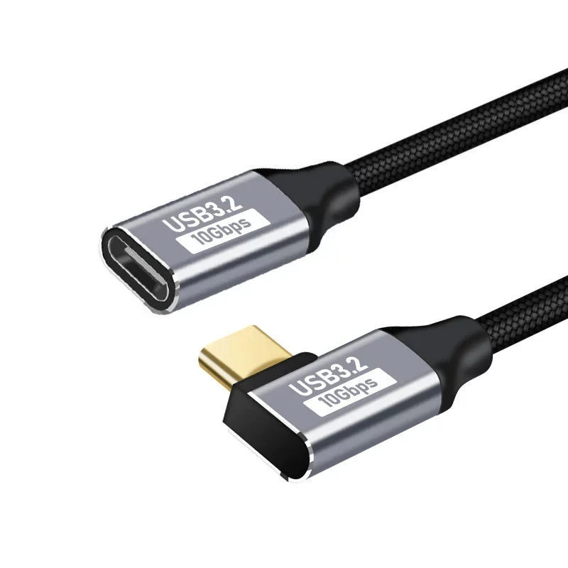 USB-C-forlængerkabel med vinklet stik, 100W og 10Gbps